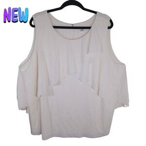 Cato Elegant Plus Size 22/24W White Ruffle Cold Shoulder Top